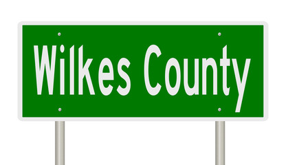 Rendering of a green 3d highway sign for Wilkes County © Rex Wholster