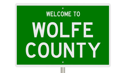 Rendering of a green 3d highway sign for Wolfe County
