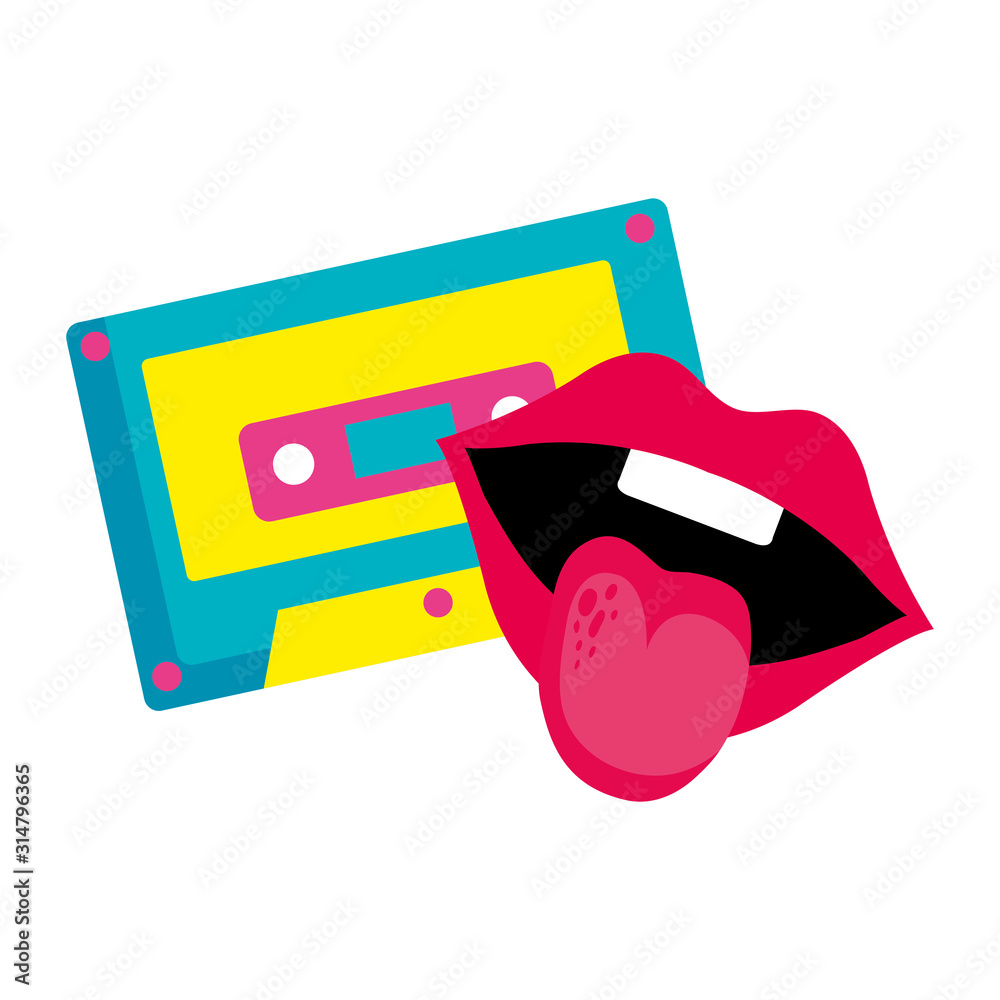 Wall mural cassette music with sexy mouth pop art style icon vector illustration design