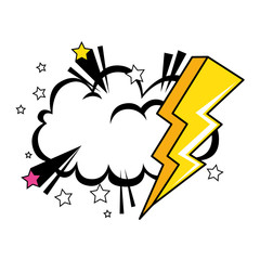 thunderbolt with cloud pop art style icon vector illustration design