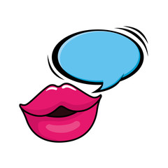 sexy lips with speech bubble pop art style icon vector illustration design