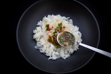 Cooked radish with rice which is called Mubap in Korean