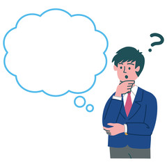 学生　男性　考えている　ブレザー