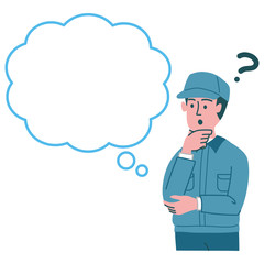 作業服　男性　考えている