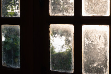 old windows in the dark, peaceful spiritual background concept. 