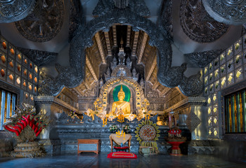 Golden Buddha Statue in Silver Ordination Hall of Sri Suphan Temple, Wau lai Road, Chiang Mai