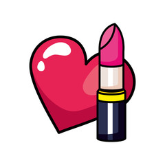 lipstick with heart pop art style icon vector illustration design