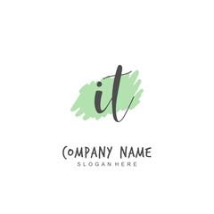 Handwritten initial letter I T IT for identity and logo. Vector logo template with handwriting and signature style.