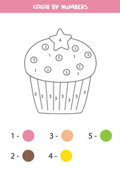 Color cute cupcake by numbers. Educational game for kids. Coloring page.