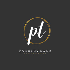 Handwritten initial letter P T PT for identity and logo. Vector logo template with handwriting and signature style.