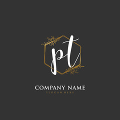 Handwritten initial letter P T PT for identity and logo. Vector logo template with handwriting and signature style.