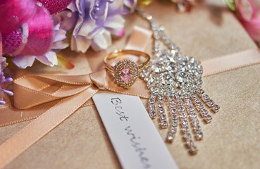 Jewelry gift with best wishes label