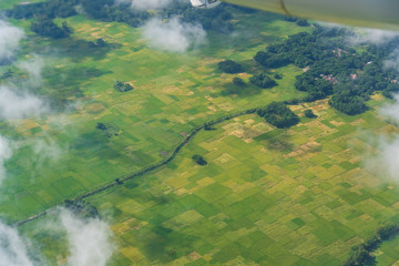 Aerial view of rice field near Chittagong city, Bangladesh