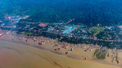 Aerial view of Ship Breaking Yard at Chittagong, Bangladesh