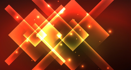 Shiny neon design square shape abstract background. Retro vector abstract design banner template