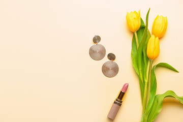 Composition for International Women's Day on color background