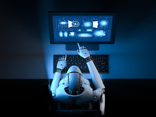 Female cyborg with computer