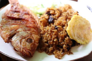 Rice white coco and fish Colombian food