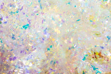 Christmas electric sparkling garlands with colorful lights. Blurred background.
