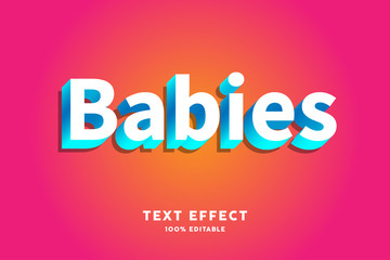Babies white cyan modern text effect, editable text