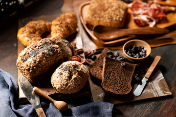 Different kind wheat bread on table .