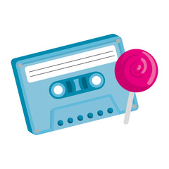 cassette of nineties with lollipop isolated icon vector illustration design