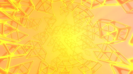 Abstract 3d rendering concept of high poly sphere with chaotic mesh grid cellular mulecular structure. Sci-fi background with polygonal shape in empty space with light god rays. Futuristic design bio