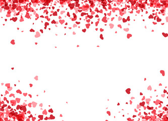 Obraz na płótnie Canvas Love valentine's background with pink falling hearts over white.