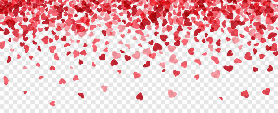 Love valentine's background with pink falling hearts over transparent grid.