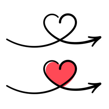 Line art heart with arrow icon. Doodle style.