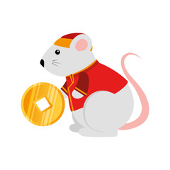 cute rodent rat with golden coin vector illustration design