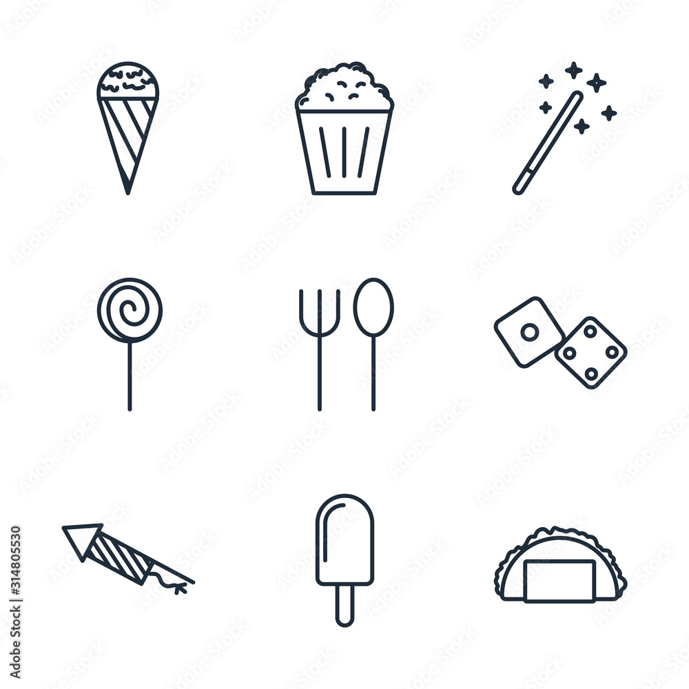 Poster set amusement park icon template color editable. amusement park pack symbol vector sign isolated on 