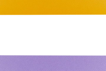 Obraz premium Blue and yellow paper with rolled edge with blank space. Paper with white copy space. Empty space for your message. Two pieces of paper with opening showing white clipping path.