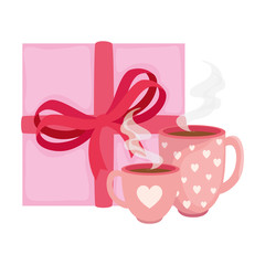 cups coffee with gift box isolated icon vector illustration design