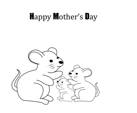  Mother's Day with cute mouse.8 march. Happy women day. drawing of outlined cartoon pattern for coloring book of mouse character .