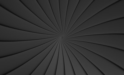 3d rendering. abstract Black plate swirl twist art design tunnel wall background.