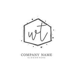 Handwritten initial letter W T WT for identity and logo. Vector logo template with handwriting and signature style.