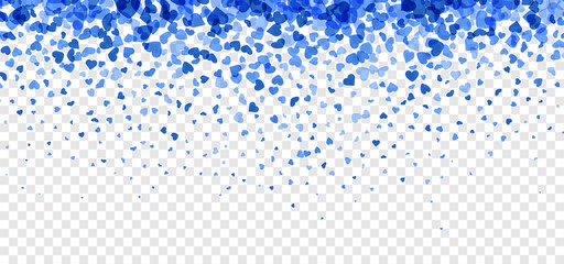 Love valentine's background with blue falling hearts over transparent grid.