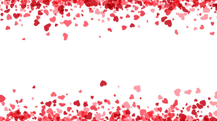 Love valentine's background with pink falling hearts over white.