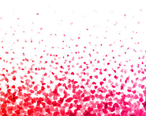 Valentines day card. Heart confetti falling over gradient pink background for greeting cards, wedding invitation.
