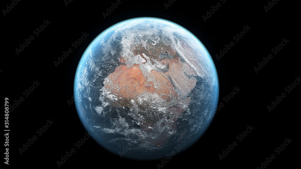 Wall mural 3d scene earth globe with atmosphere and clouds view from the space no stars with use nasa earth ima