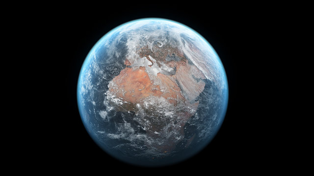 3D scene Earth globe with atmosphere and clouds view from the space no stars with use NASA earth images