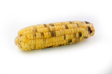 Corn, yellow delicious boiled away. on a white background