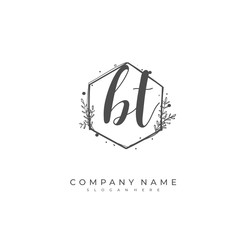 Handwritten initial letter B T BT for identity and logo. Vector logo template with handwriting and signature style.