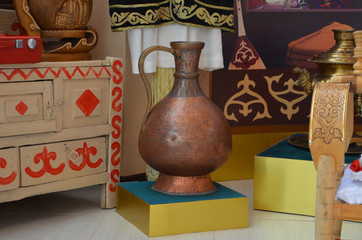 Interior of the museum of Kazakh folk musician Kurmangazy Sagyrbaev in the village of Altynzhar,...