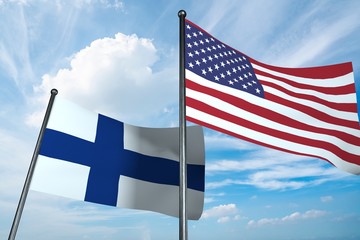 3D illustration of USA and Finland flag