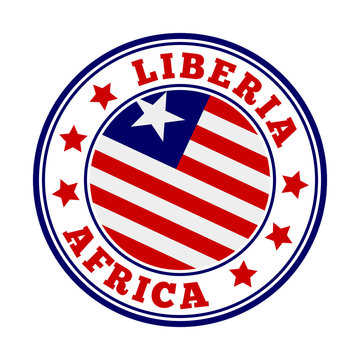 Liberia sign. Round country logo with flag of Liberia. Vector illustration.