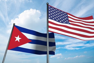 3D illustration of USA and Cuba flag
