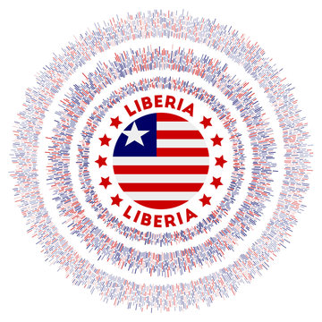 Liberia symbol. Radiant country flag with colorful rays. Shiny sunburst with Liberia flag. Cool vector illustration.