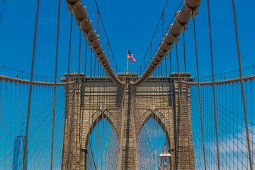 Fototapeta premium Closeup of the pointed arches above the passageways through the stone towers of the Brooklyn bridge in New York City USA